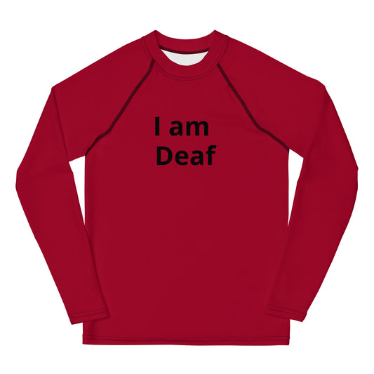 I am Deaf - Red solid Youth Rash Guard