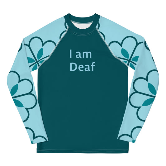 I am Deaf - Teal flower Youth Rash Guard