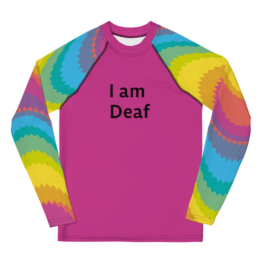 I am Deaf - Pink colored Youth Rash Guard